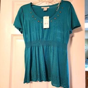 REQUIREMENTS  short sleeve peplum waist lightweight sweater. New/tags Size Large
